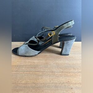 Women’s 70’s Vintage Amalfi by Rangoni T-Strap Block Heel Leather Grey Shoes